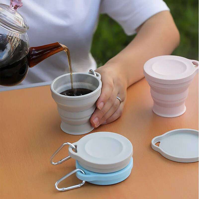 180ml Folding Mini Retractable Cup Silicone Portable Teacup Outdoor Travel Coffee Telescopic Drinking Mug with Lid Z260313
