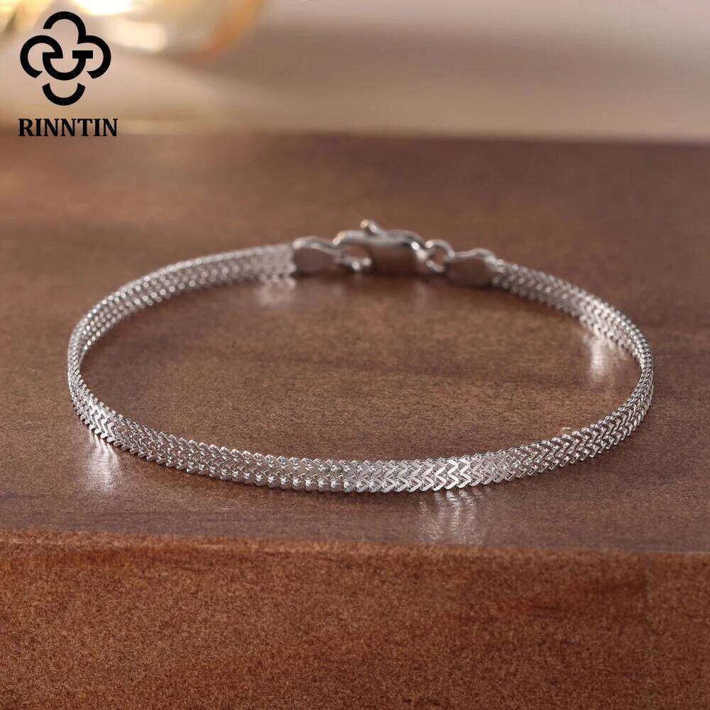 Rinntin 925 Sterling Silver 2.8mm Flat Mesh Bracelets Hight-Quality Bangle Chain Simple Women Men Daily Accessories SB216 Z260313