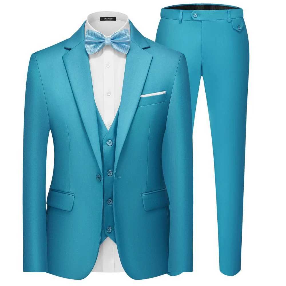 Mens Elegant Solid Color Blazer Vest Pants Set Casual Outdoor English Style Wedding Performance Singer Outfit M260313