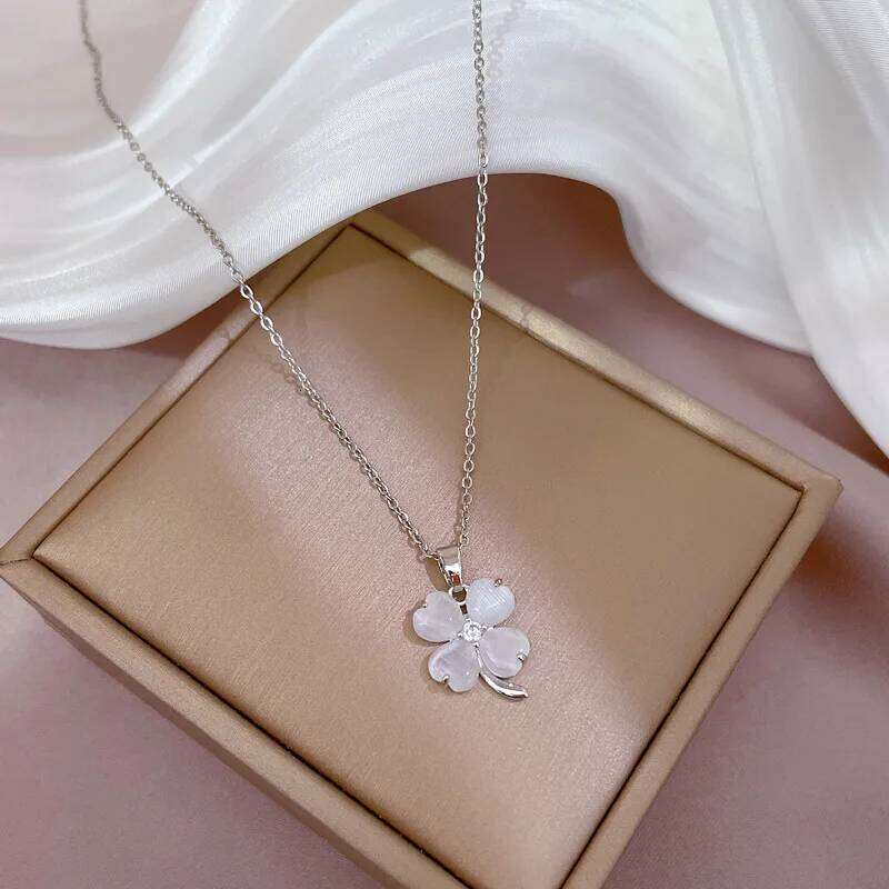 Fashion Moonstone Cr Pendant Necklace Stainless Steel Chain Jewelry Gifts for Women Girls Daily Party Accessories H260312