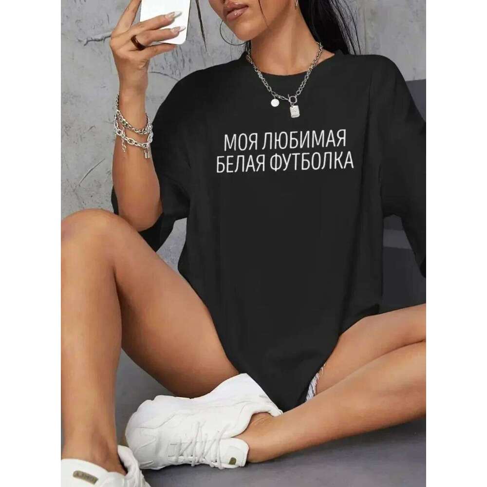 Russian Script Prints T-Shirts Women Short Sleeve Tees Casual Loose O-Neck Tops Summer Street Female Clothes Graphic T Shirts Z260314