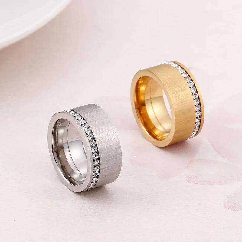 VQYSKO Single Row White Zircon Wide Face Custom Gold Color Sand Ring For Parents Couple Memorial Day Gift H260312