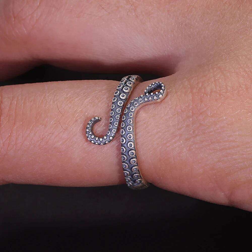 925 Sterling Silver Octopus Tentacle Ring for Women Men Opening Type Squid Finger Rings Gothic Retro Punk Jewelry Accessories H260312