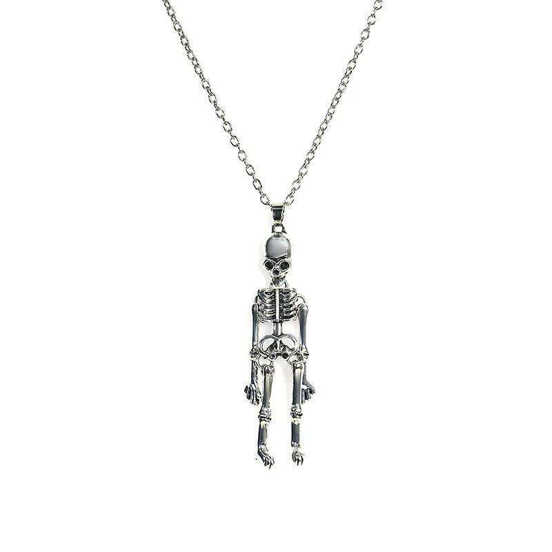 Retro Punk Skeleton Ghost Pendant Halloween Skull Necklace Long Sweater Chain Accessories for Women Men Teen Party Gift H260312