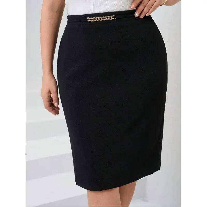 Plus Size 1XL-5XL Women's Elastic Mid Slimming-fit High Waisted Trendy Knee Length Ladies Clothing Tight Skirt Z260314