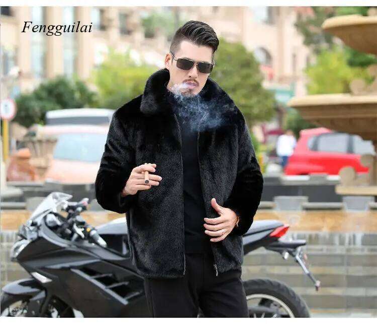 New Winter Imitation Mink Coats Men Thick Turn Down Collar/hooded Faux Fur Jacket Male Black Overcoat Z260313