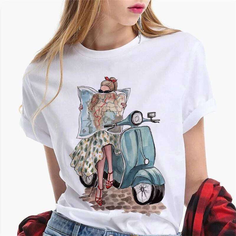 Paris Girl Europe and America Fashion Loose Ins White Short-sleeved T-shirt Woman Graphic T Shirts Harajuku Women Clothes Z260314