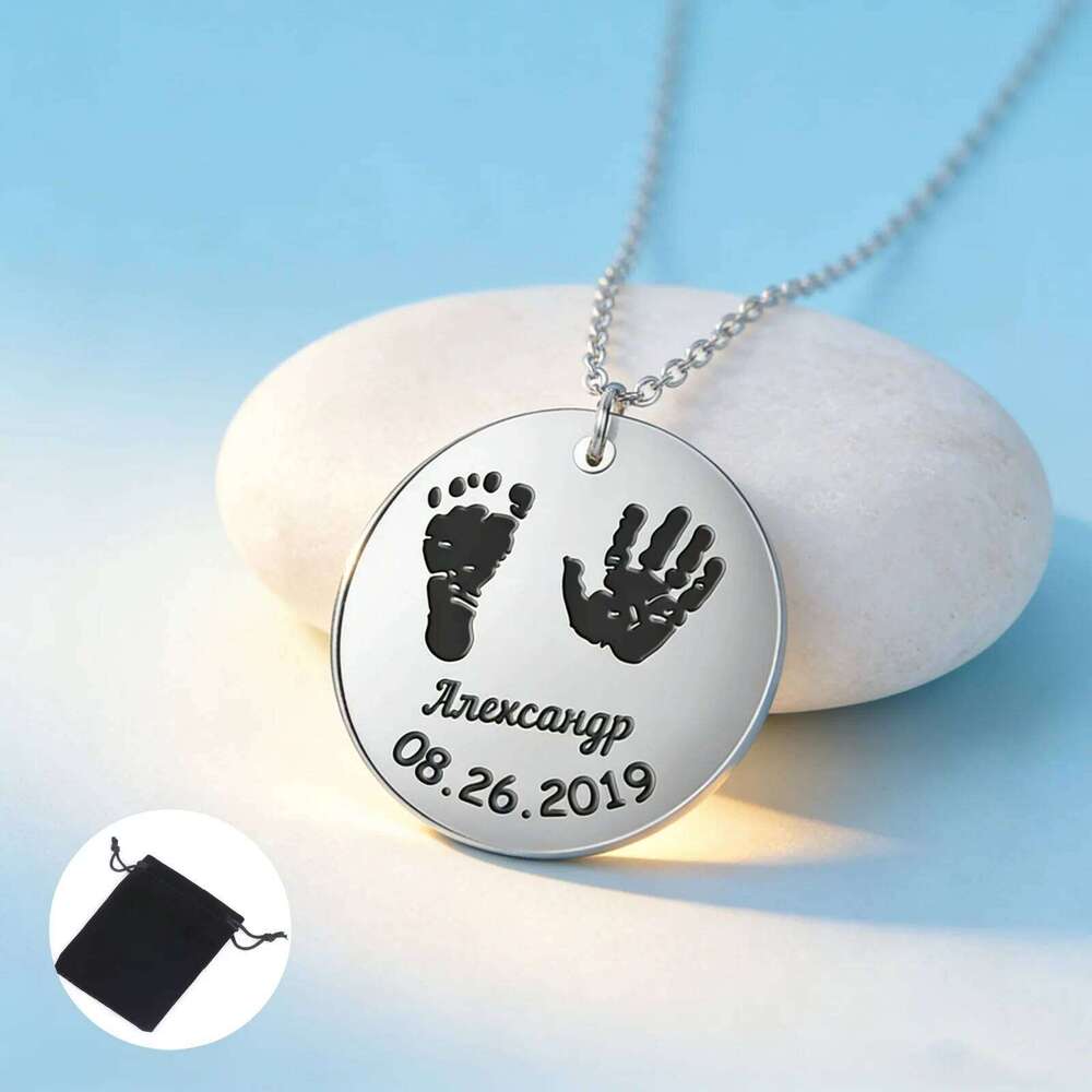 Customized Name Date Handprint Footprint Necklace Stainless Steel Personalized Neck Chain Fashion Maternal Gift Jewelry H260312