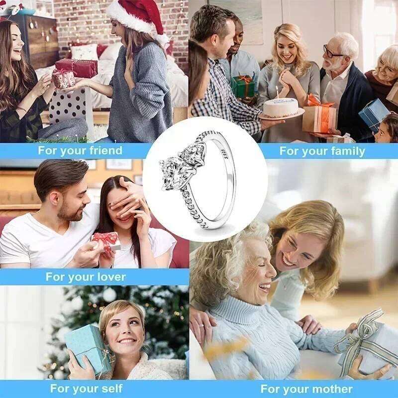 Hot selling 925 sterling silver classic dazzling crown round hearts exquisite women's light luxury charm ring jewelry gift H260312