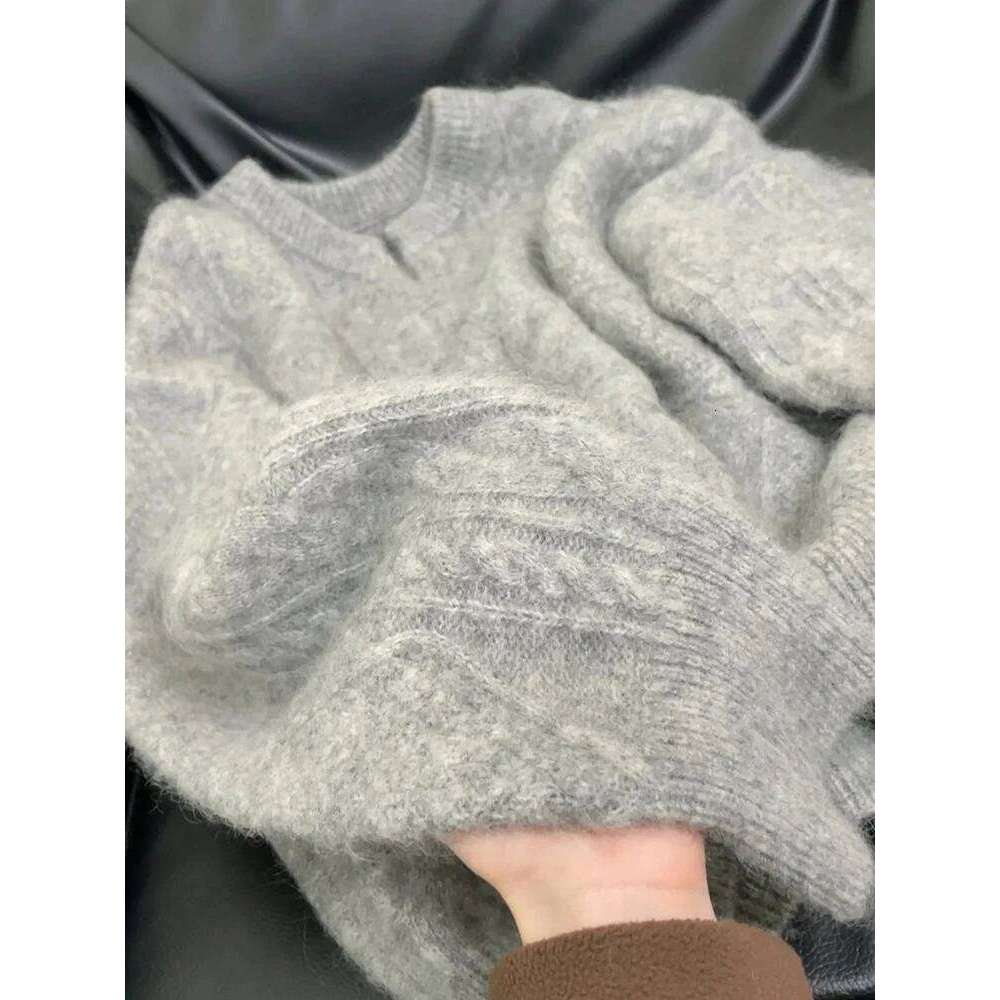 Grey V Neck Knitted Sweaters Women Autumn Korean Loose Lazy Style Casual Jumpers Y2K Fashion Winter Warm Simple Pullovers Mujer Z260313