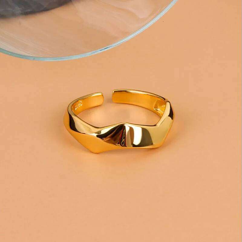 VENTFILLE 925 Silver Gold Color Open Ring for Women INS Niche Irregular Wave Sand Surface Wide Noodle Party Birthday Gift H260312