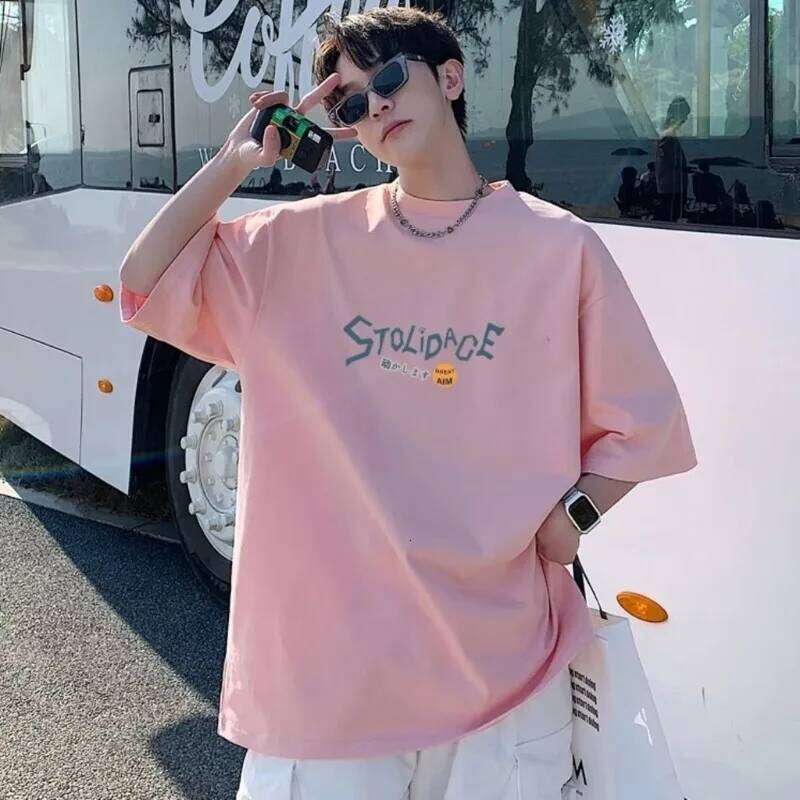 8XL Men Oversize Korean Fashion Loose American Love Puppet Rabbit Print Short Sleeve Round Neck Versatile Trend Couple outfit Z260314