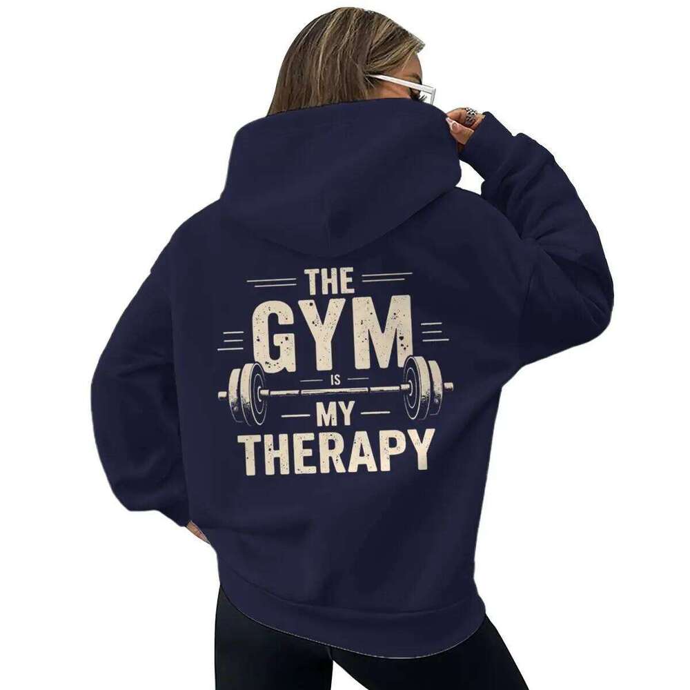 The Gym My Therapy Graphic Hoodie Men Women Kangaroo Pocket Pullover Long Sleeve Vintage Dumbbell Casual Fitness Hoodies Z260314