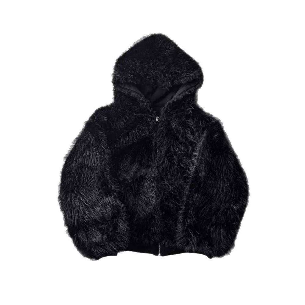 Autumn and Winter Oversized Thickened Warm Black Reversible Faux Fur Parka Men with Hood Zipper Fluffy Jacket Hooded Coat Z260313