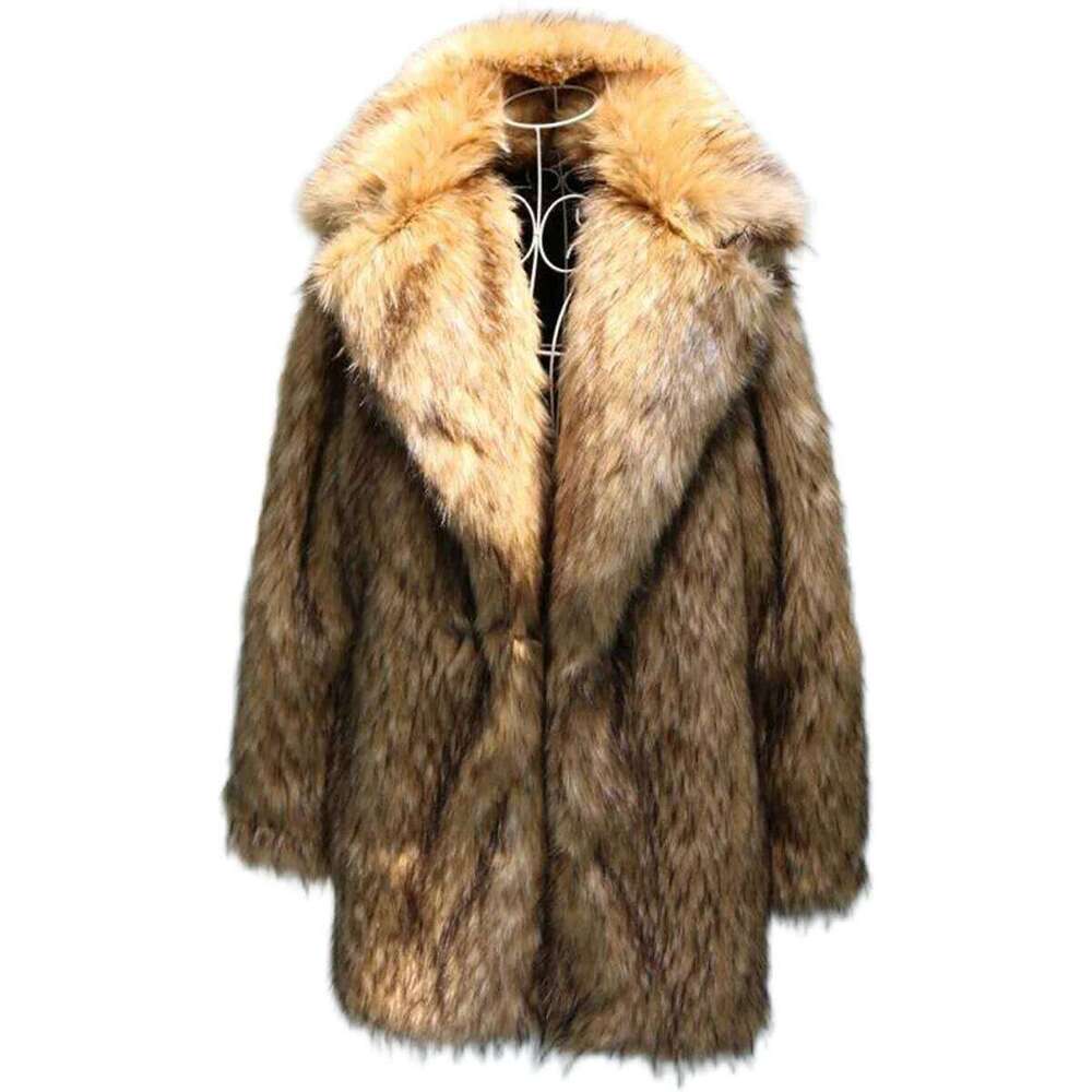 Autumn and winter new men's imitation raccoons long coat thick warm lapel artificial fur clothing report jacket Z260313