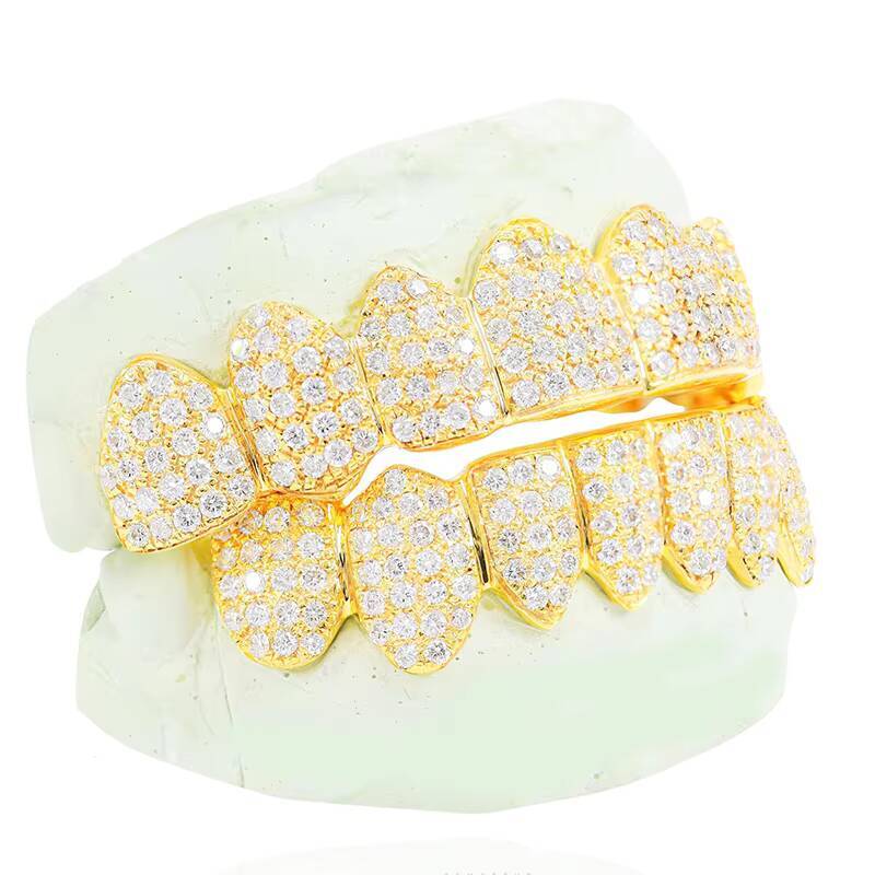 Honeycomb Custom Moissanite Grillz Round Perm Cut Gold Plated VVS Diamond Hip Hop Iced Out Jewelry Grillz