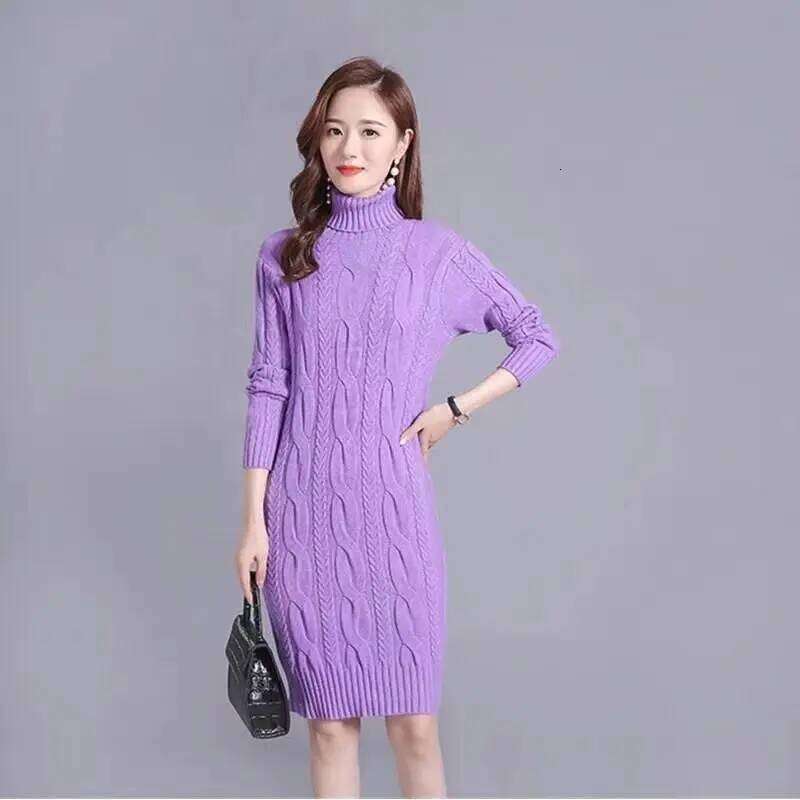 Autumn Winter New Fashion Long Sleeve High Collar Solid Sweaters Women's Clothing Loose All-match Knitting Casual Trend Dresses Z260313