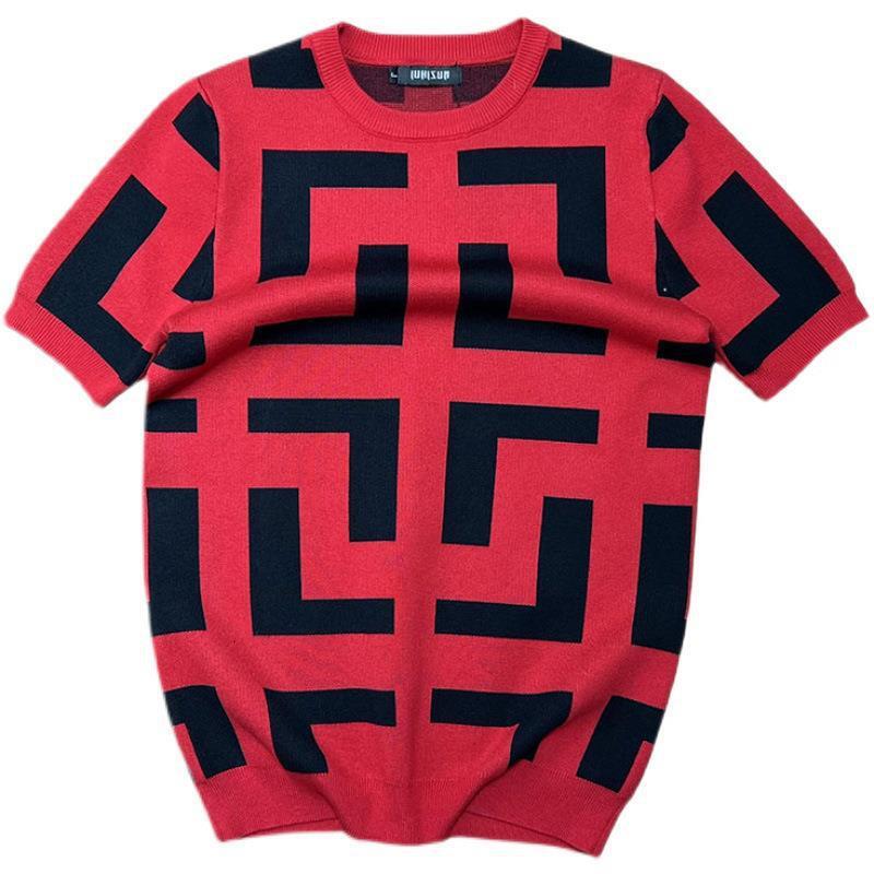 Luxury Brand Designer Clothes Spring And Autumn Geometric Pattern Base Shirt Men's Slim Fit Casual Trendy Brand Short Sleeve Knitted Top Summer T