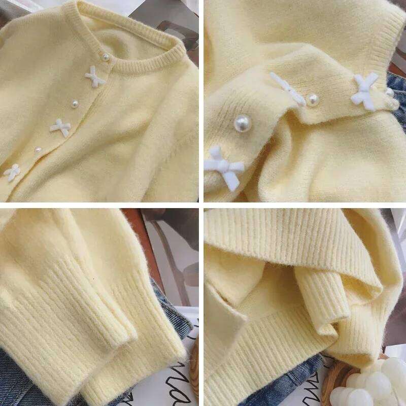 Sweet Knitted Cardigans Women Bow Design Gentle Casual Pearl Button Outwear Autumn Winter Japanese Style Aesthetic Soft Girls Z260313