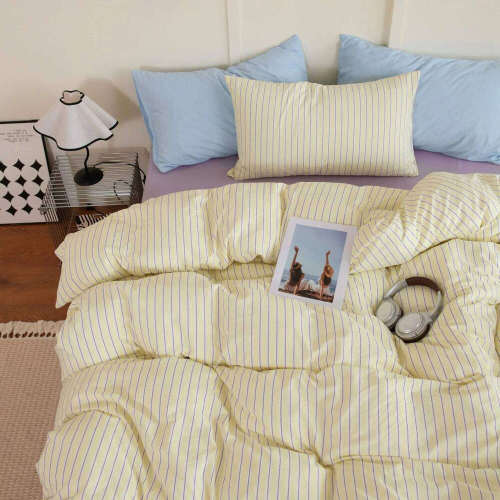 Ins Nordic Bedding Simple Style Striped Duvet Cover Soft Flat Single Twin Size Double Bed Sheet Set For Bedroom H260312 - view 3