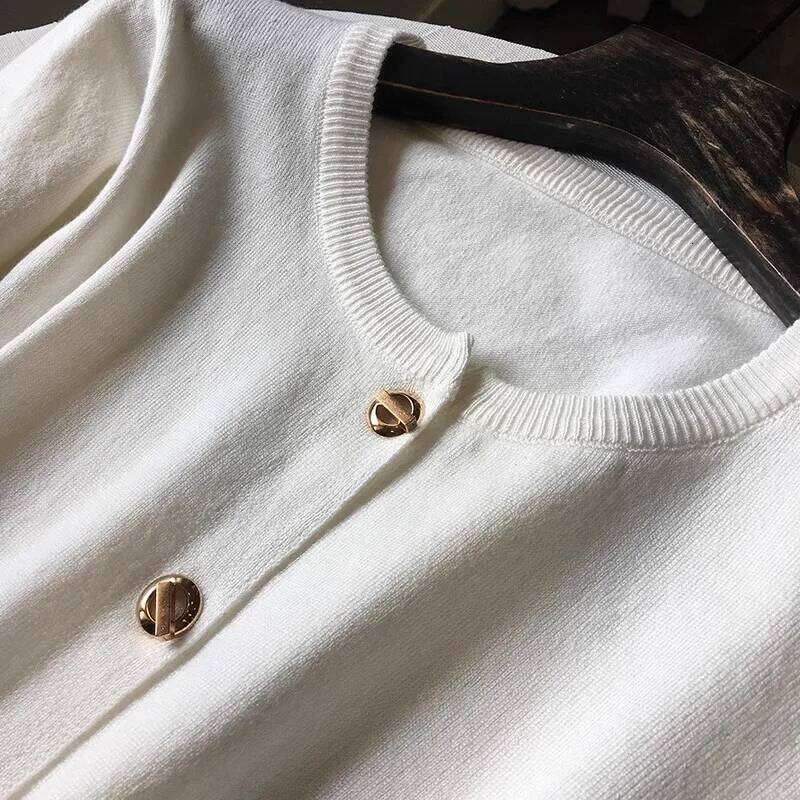 Knitted Cardigans New Long Sleeve O-Neck White Knit Sweater Cardigan Women Tops Knitwears Sueters De Mujer Q1089 Z260313