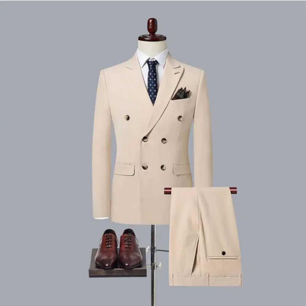 Fashion Mens casual boutique Solid color business suit jacket pants 2 suits suit dress M260313