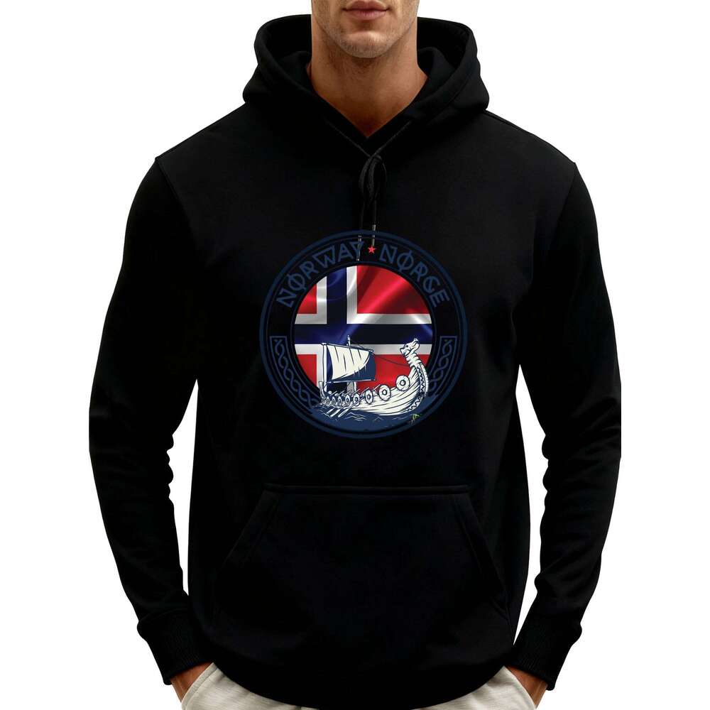 Norway Norge Kongeriket Noreg Norwegian Flag Clothes Graphic Pullover Mens Classic Printed Hoodie Retro Style Z260314