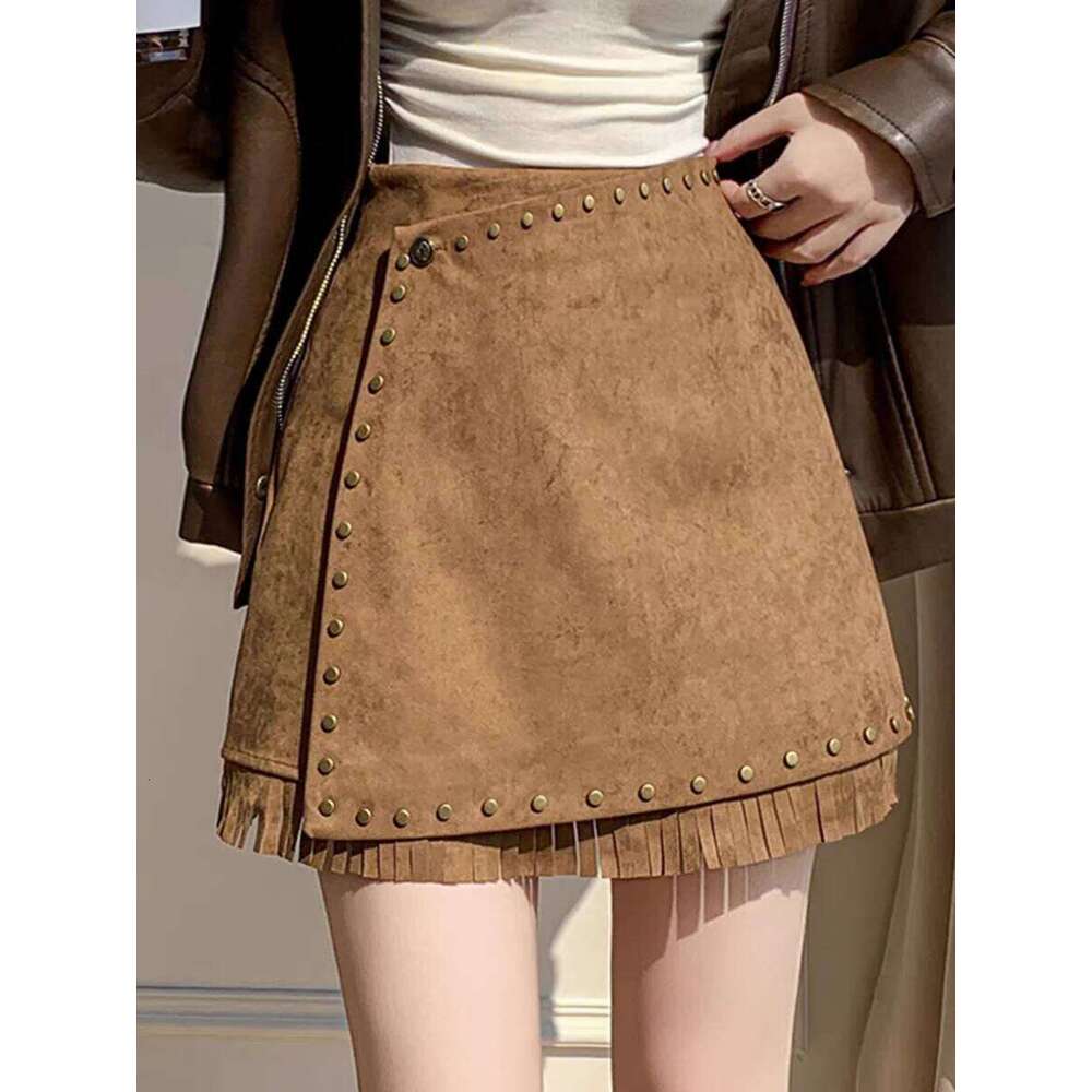 2025 New Asymmetrical Hem Suede A-Line Skirts for Women, High Waist Pencil Mini Skirt with Trendy Fall Winter Style Z260314
