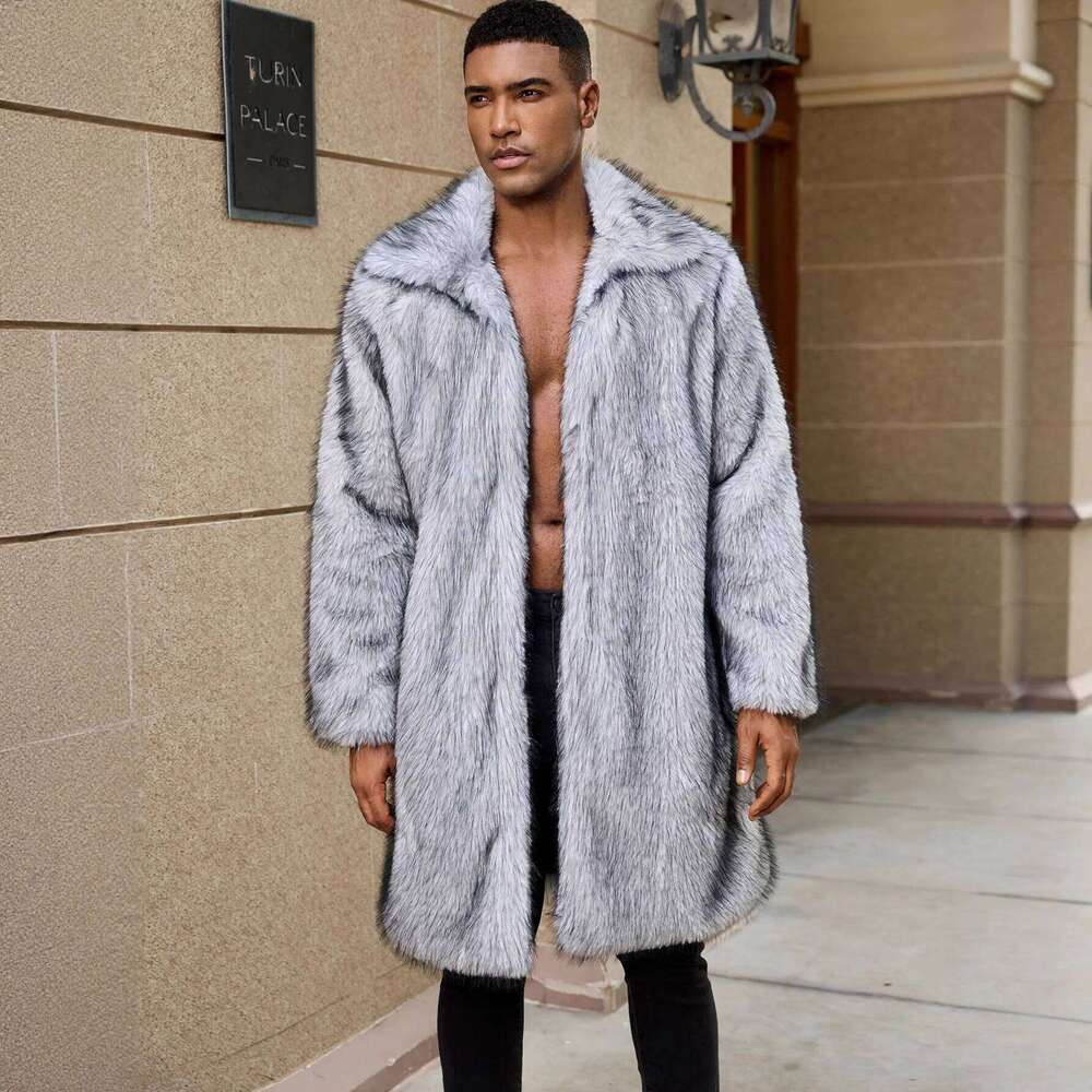 Men Faux Fur Coats Long Jackets Turn Down Collar Coat Thick Warm Streetwear Jacket Work Casual Outerwear Autumn Winter 2025 Z260313