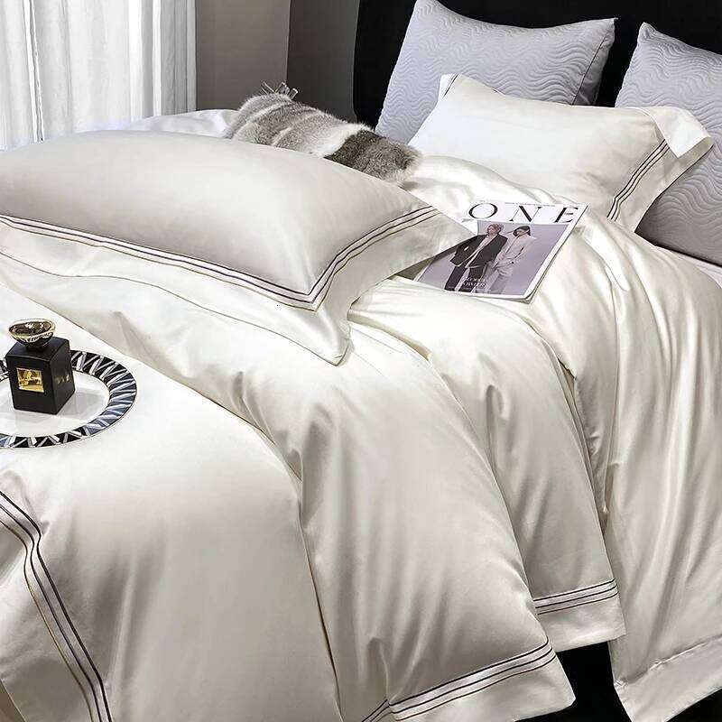 Three-line Embroidery Solid Color 1000TC Egyptian Cotton Bedding Set Duvet Cover Bed Sheet/Fitted Sheet Pillowcases 4Pcs H260312 - view 5