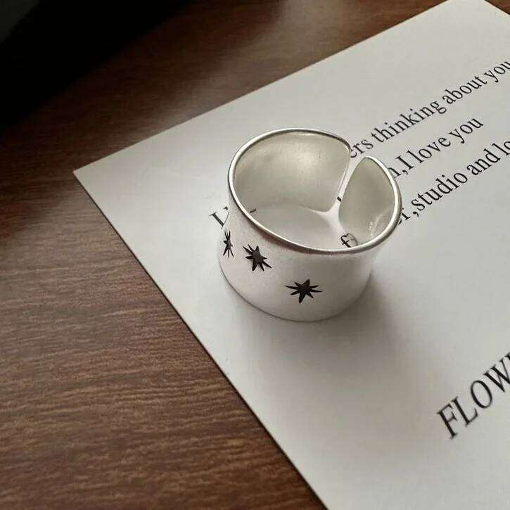 925 Sterling Silver Rings For Women Simple Vintage Handmade Adjustable Finger Star Ring Fashion Band Female Bijoux Gift H260312