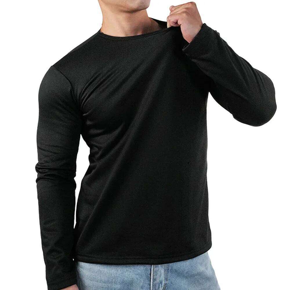 Men Thermal Underwear Tops Winter Long Sleeve Bottoming Shirt Thick Fleece Pullover Warm Clothes Oversize O-Neck Base Tee M-5XL