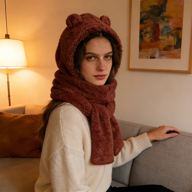 Cozy Winter 3-in-1 Plush Hat Scarf and Gloves Set Multifunctional Warm Winter Accessory