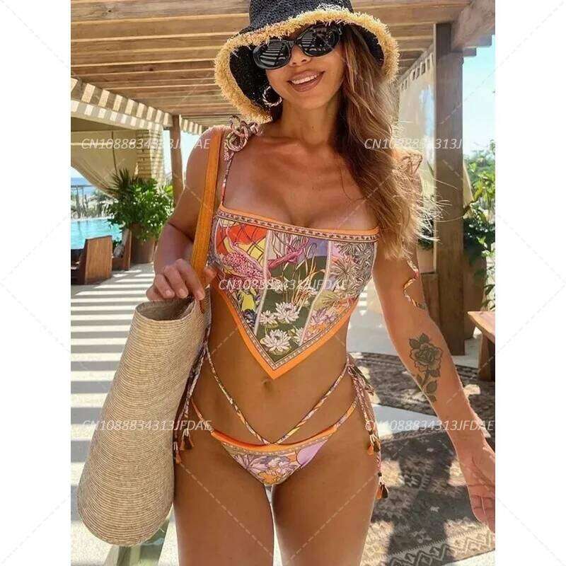 Printed Crop Top Women Bikinis Brazilian Swimwear Female Swimsuit Two-pieces Bikini Set High Cut Bathing Suit Swim Y260303