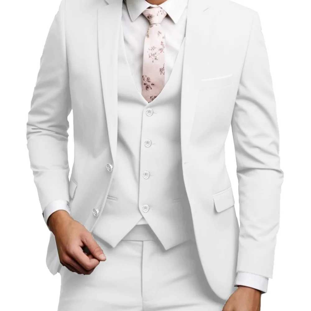 Beige Slim Fit Mens Suit Elegant Wedding 3-Piece Set Notched Lapel High-Quality Ternos Masculinos Jacket And Waistcoat M260313