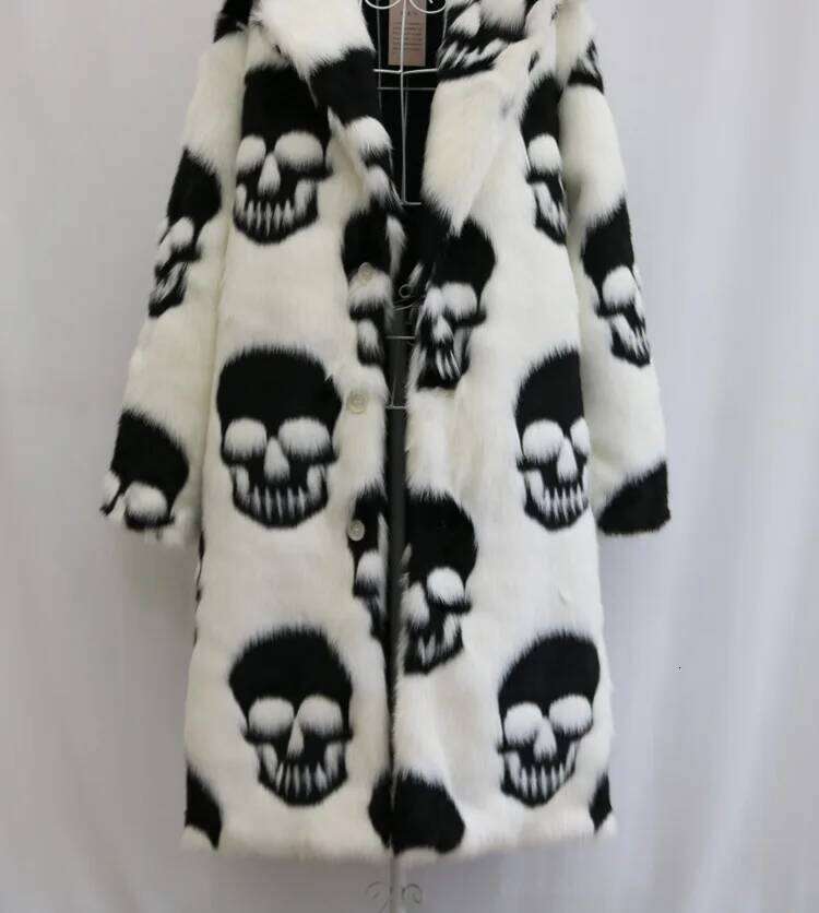 2025 Winter Warm Skulls Pattern Imitation Mink Man Woman Suit Collar Hip Hop Punk Faux Fur Coat Long Jacket Z260313