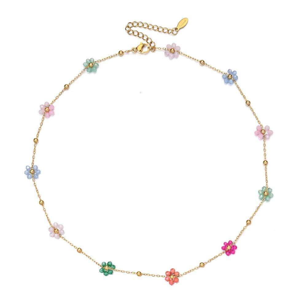 ZMZY Fashion Cherry Blooming Crystal Glass Bead Chain Choker for Women Flower Collar Necklace Jewelry Party H260312