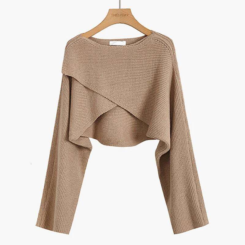 Knitted Cropped Y2K Tops Women Autumn Long Sleeve Pullovers Winter Cross Irregular Streetwear Sweater Pull 22933 Z260314