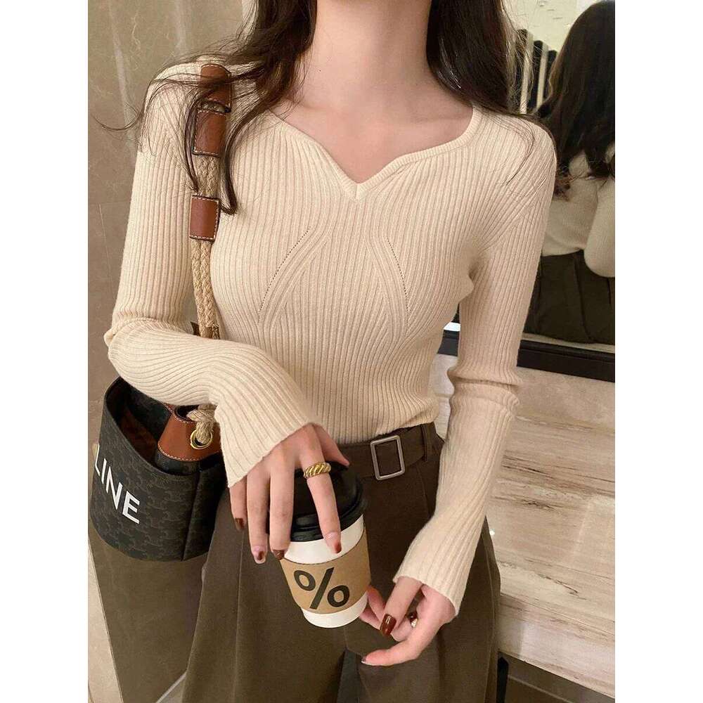 2026 Slim Long Sleeve Badycon High Quality Basic V-neck Chic Autumn Winter Pullover Women Female Knitted Ribbed Sweater Z260314