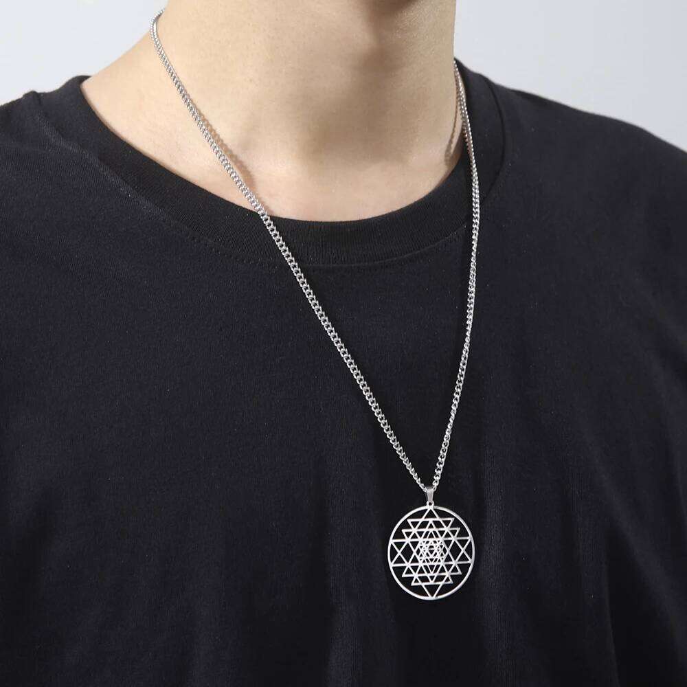 Dawapara Sri Yantra Yoga Necklace Shri Chakra Mandala Hindu Meditation Symbol Amulet Sacred Geometry Stainless Steel Jewelry H260312