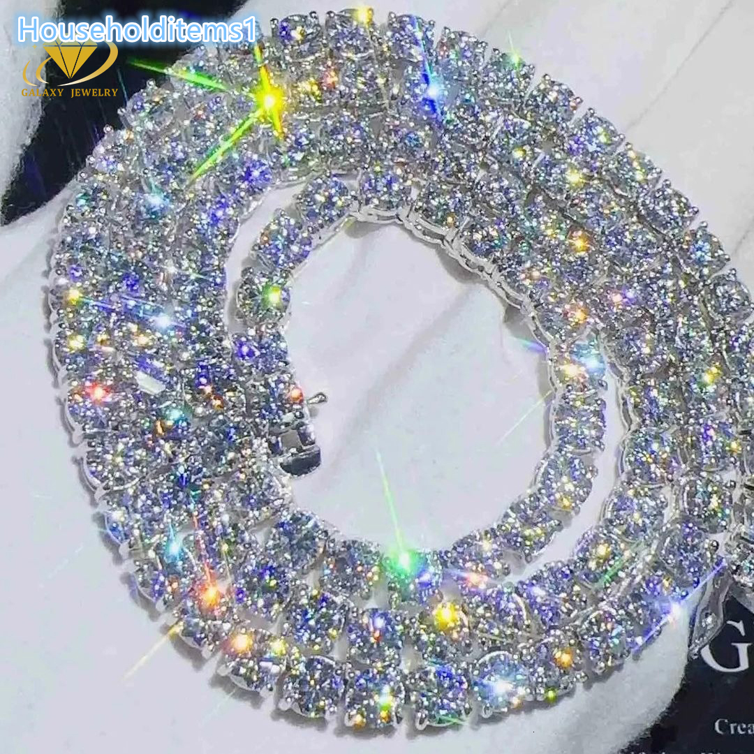 Hip Hop Fine Jewelry White Gold 925 Sterling Silver VVS Moissanite Diamond Cluster Tennis Chain Bracelet Necklace With GRA