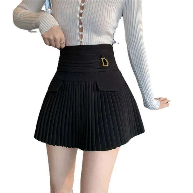 White Pleated Skirts Fashion Sexy Casual Slim College Women High Waist Mini Metal Letter D A-Line Clubwear Korean Style Z260314