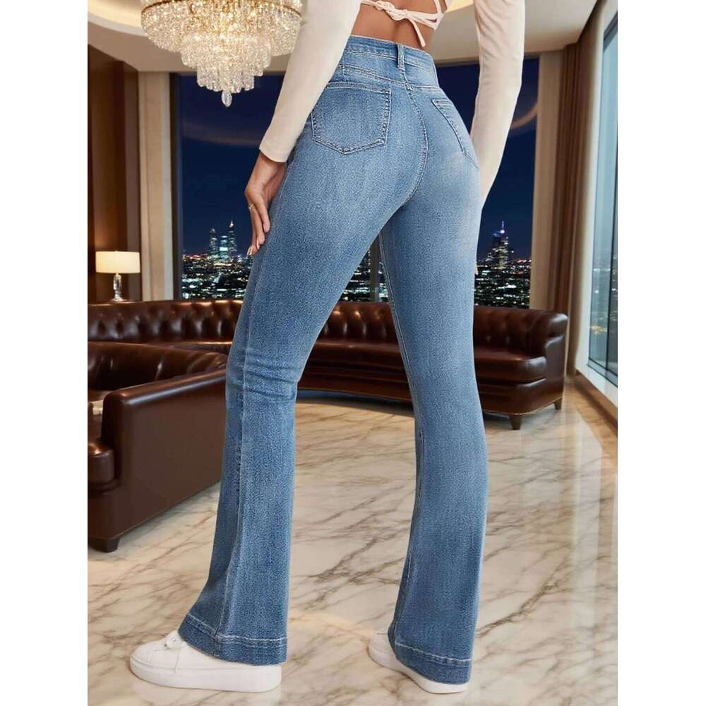 Gray Stretch Womens Flared French Seam Detail Simple Design Versatile Slimming Bootcut Trousers Women's pants Jeans Z260313