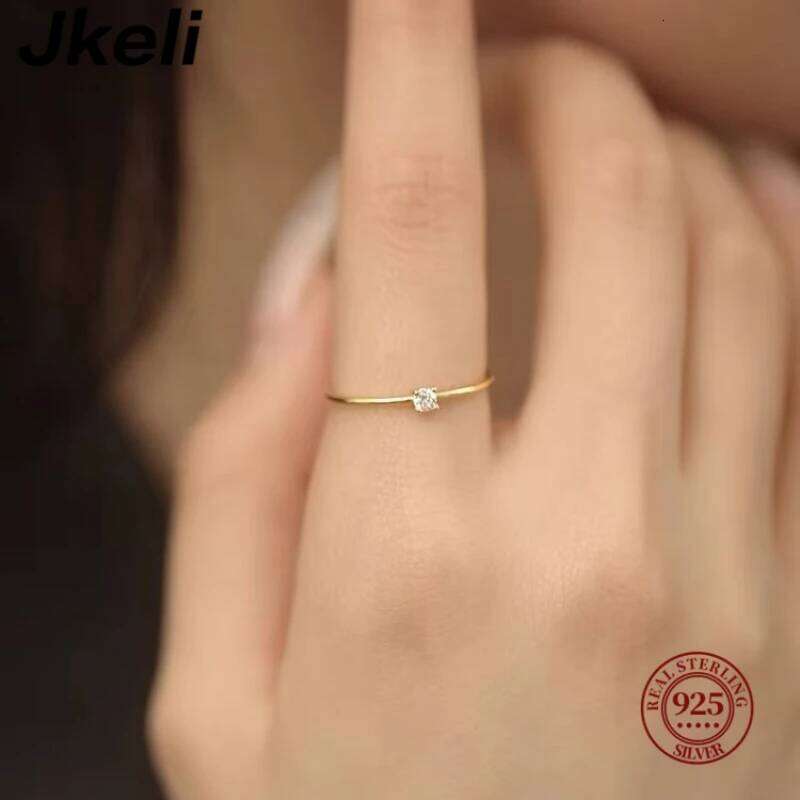 Jkeli S925 Sterling Silver Gold Plated White Zircon for Women Simple Fashion Design Fresh Style Open Finger Ring H260312