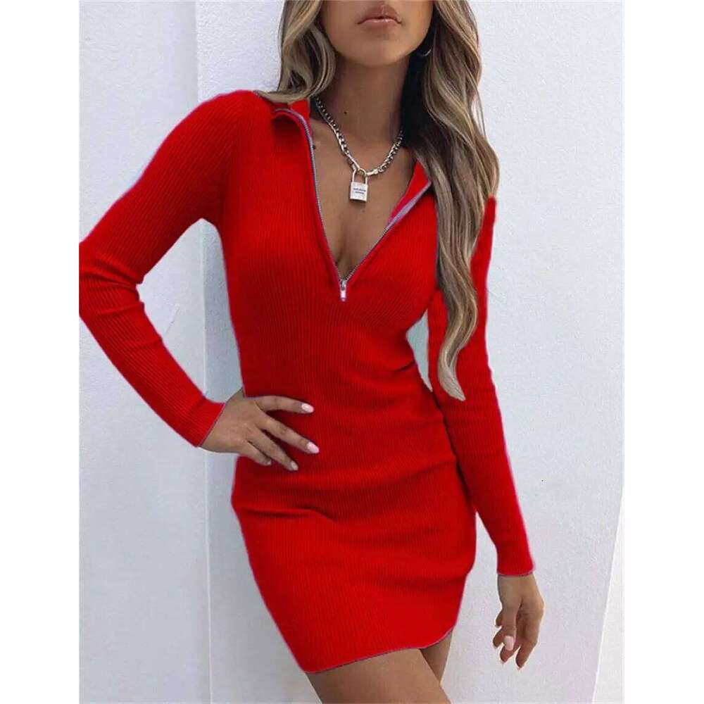 Autumn Europe and the United States cross-border fashion new style zipper high waist long sleeve base dress skirt Z260314