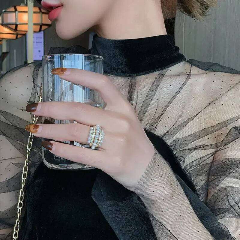 2025 New Exquisite Pearl Zircon Gold Color Open Rings Wedding Party Women's Fashion Jewelry Finger Accessories for Girls H260312
