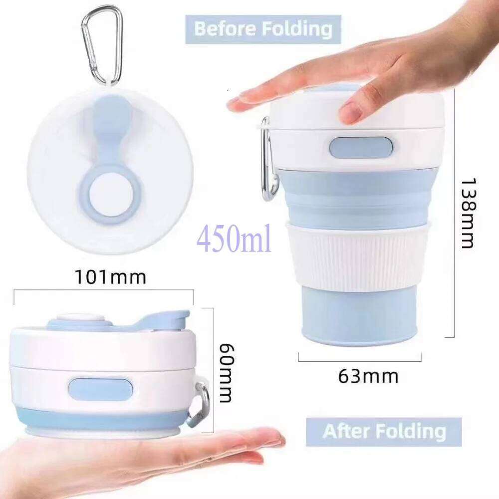 450ml/15oz Silicone Folding with Straw Lid and Carabiner Coffee Cup Suitable for Camping Picnic Travel Mountaineering Z260313