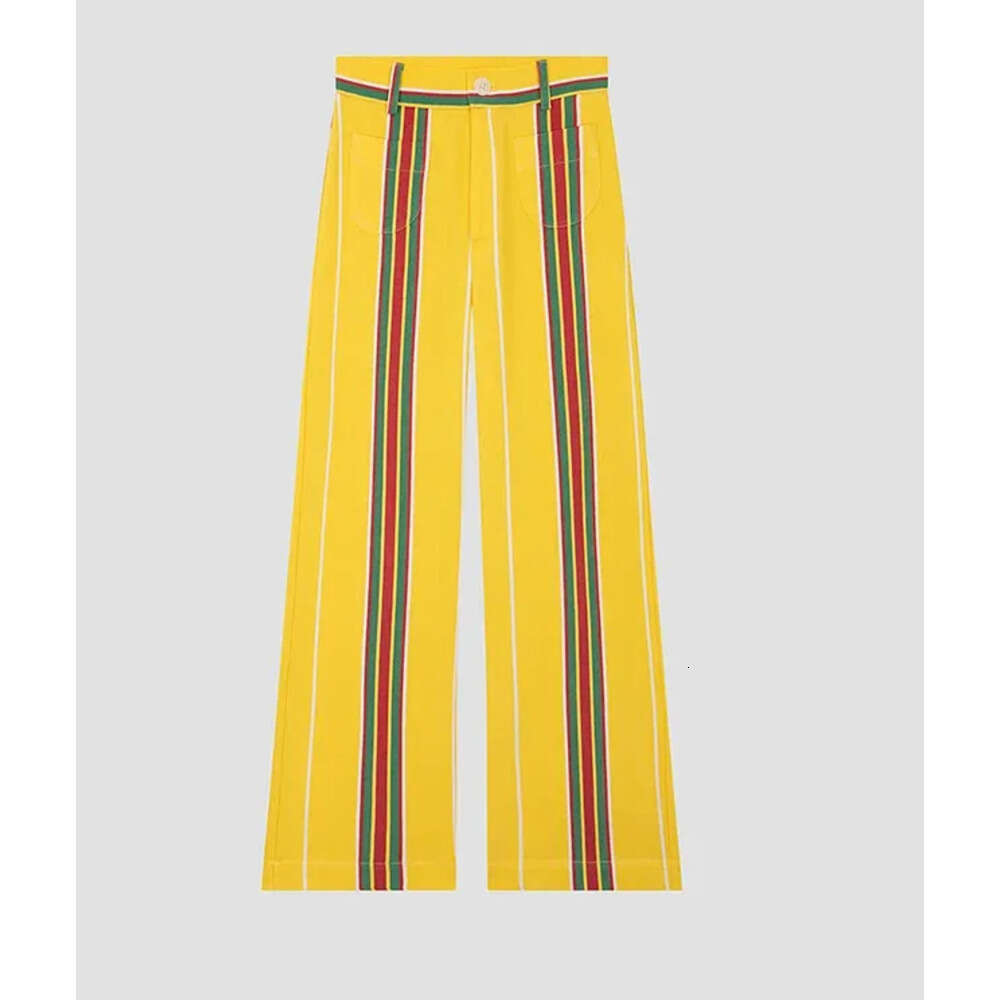 Women's Pants Contrast Color Striped Vintage Casual Straight Women High Waisted Trousers Fashion Printed Pocket Pant Z260314