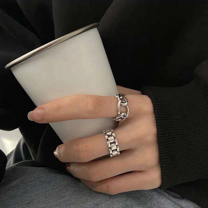 VENTFILLE 925 Sterling Silver Finger Rings New Fashion Creative Cross Hollow Chain Geometric Party Jewelry Gifts H260312