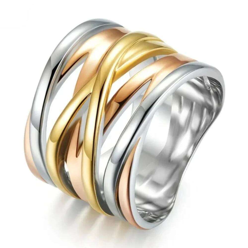 Stainless Steel Tricolor Gradient Ring Fashionable Trendy Men's and Women's Rings Accessories Party Jewelry H260312